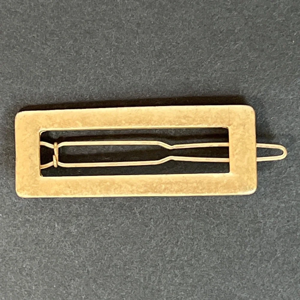 VTG Gold Tone Hair Barrette Rectangle Pop-On Button Latch Clip 1950s 1960s